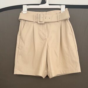 Women's Tan Pleather Belted High Rise Shorts
